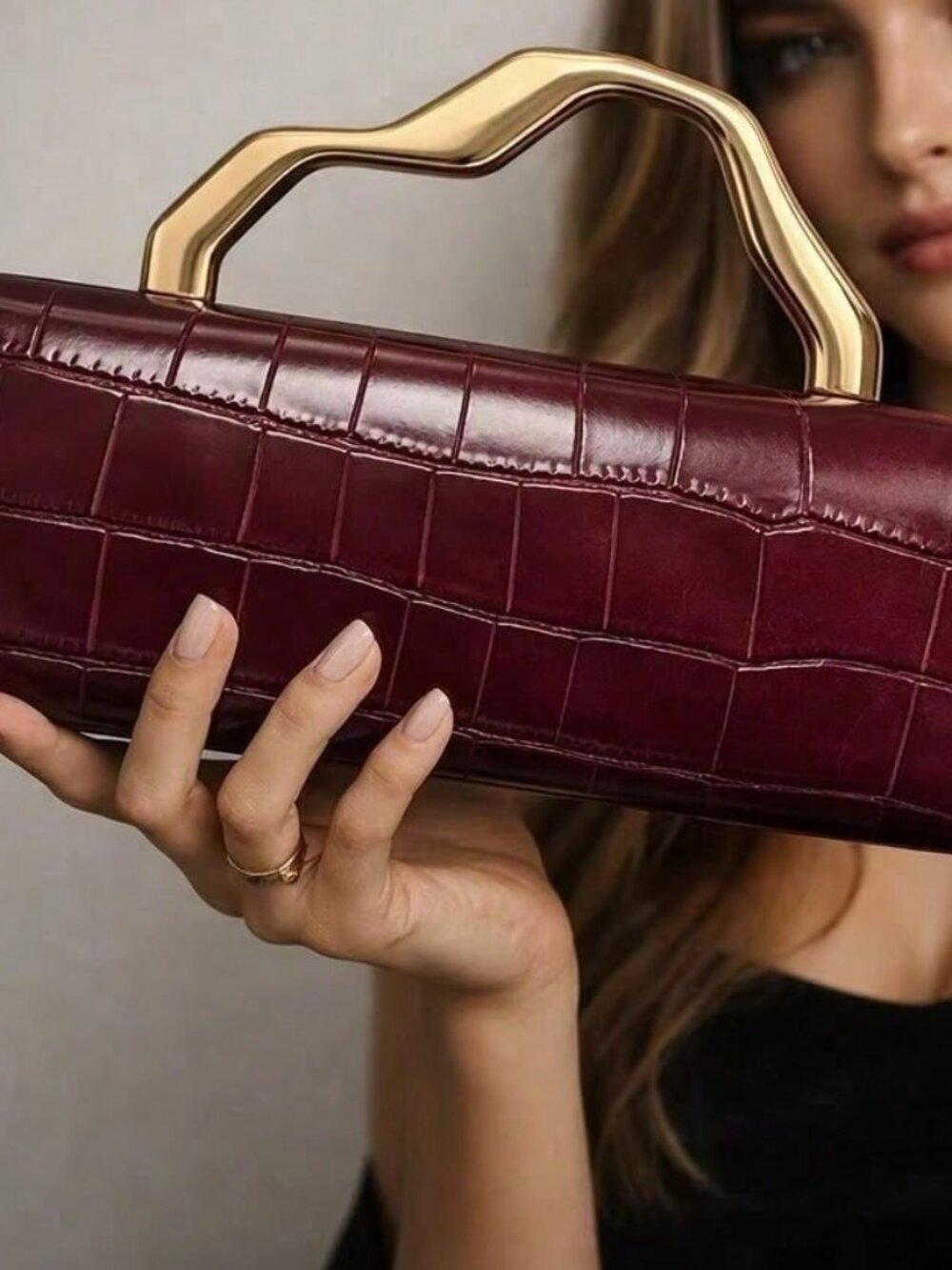 Burgundy Casual Women's Geometric Christmas Square Clutch Bag
